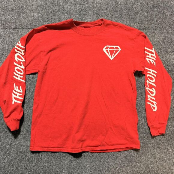 Source Unknown Other - The Holdup Shirt Mens Large Red Long Sleeve Diamond Logo Band Graphic Crewneck